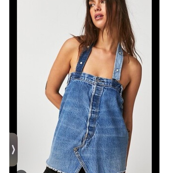 Free People x Tricia Fix Levi Blue Denim Ribbon Bib Crop Corset Tie Top NEW XS - Picture 4 of 4